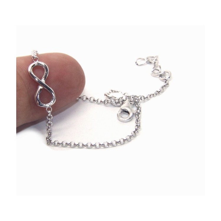 RMB|Bracelet man woman Silver 925 rolo chain 'about 2 mm and 1 infinite element 17.50-20.00 cm