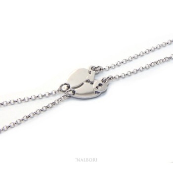 RMB|Bracciale doppio LUI e LEI uomo donna in Argento 925 cuore spezzato piccolo da spezzare lucchetto chiave