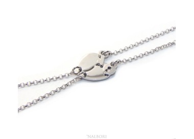 RMB|Bracciale doppio LUI e LEI uomo donna in Argento 925 cuore spezzato piccolo da spezzare lucchetto chiave