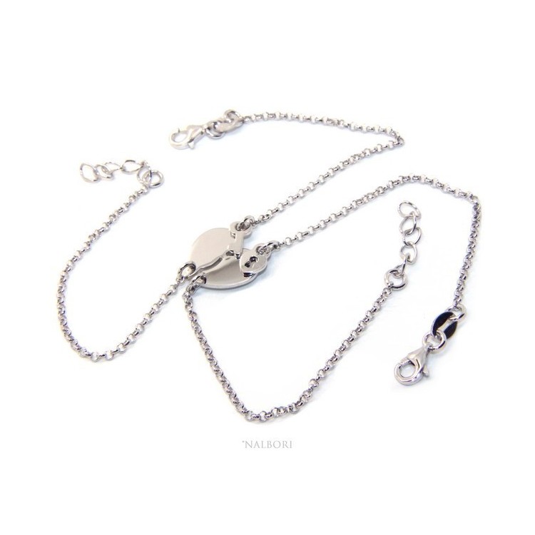 RMB|Bracciale doppio LUI e LEI uomo donna in Argento 925 cuore spezzato piccolo da spezzare lucchetto chiave