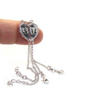 RMB|Double bracelet HIM and HER man woman in Sterling Silver broken heart written LOVE