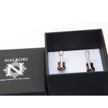 RMB|Mens Cufflinks for electric guitar shirt Silver 925 black enamel handmade
