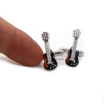 RMB|Mens Cufflinks for electric guitar shirt Silver 925 black enamel handmade