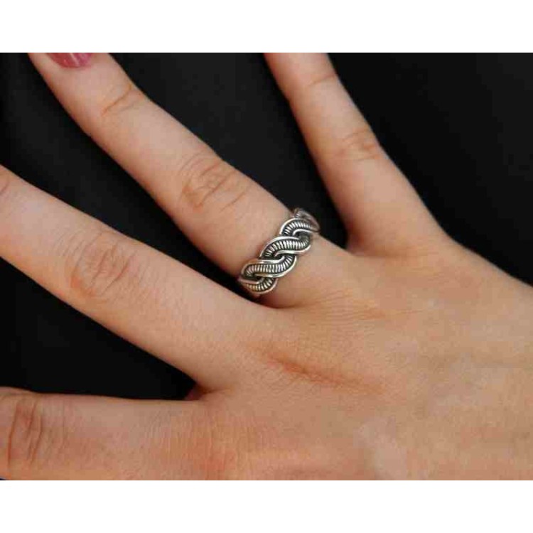 RMB|Argento 925 : Anello fede uomo donna fascia treccia intrecciato aperto regolabile scuro