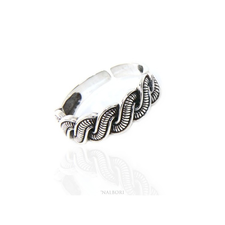 RMB|Argento 925 : Anello fede uomo donna fascia treccia intrecciato aperto regolabile scuro