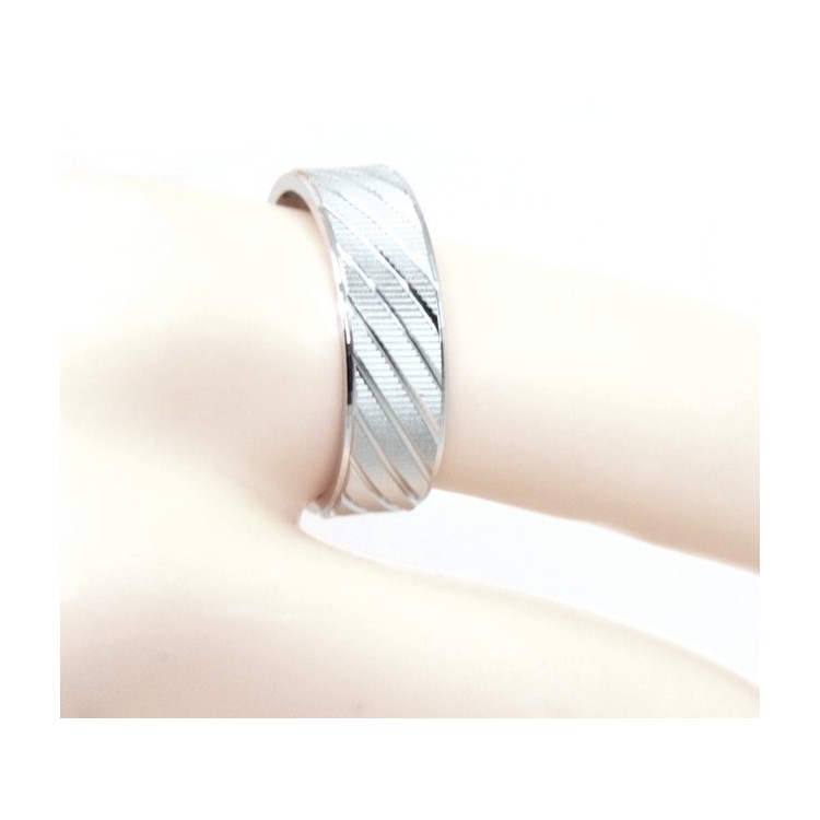 RMB|Argento 925 : Anello fede fedina diamantata massiccia 6 mm oblique per uomo o donna