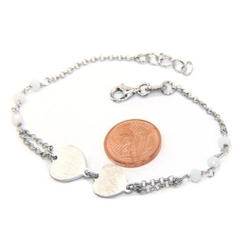 RMB|Bracelet man woman Silver 925 rosary working red crystal with double satin heart 16.50 - 19.50 cm