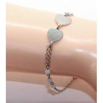 RMB|Bracelet man woman Silver 925 rosary working red crystal with double satin heart 16.50 - 19.50 cm