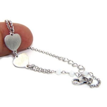 RMB|Bracelet man woman Silver 925 rosary working red crystal with double satin heart 16.50 - 19.50 cm