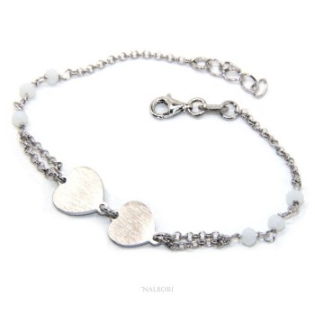 RMB|Bracciale uomo donna Argento 925 lavorazione a rosario cristallo rosso con doppio cuore satinato 16,50 - 19,50 cm