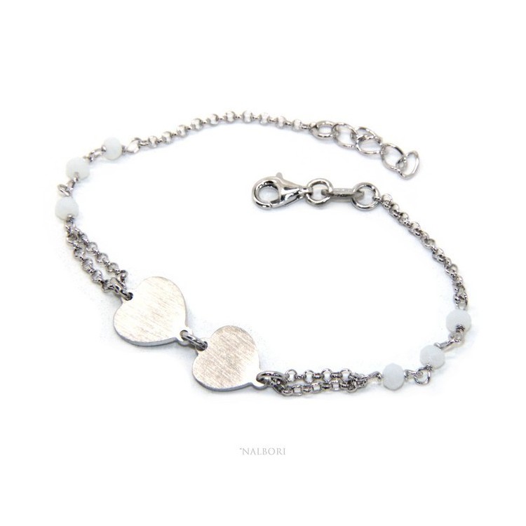 RMB|Bracelet man woman Silver 925 rosary working red crystal with double satin heart 16.50 - 19.50 cm