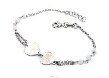 RMB|Bracelet man woman Silver 925 rosary working red crystal with double satin heart 16.50 - 19.50 cm