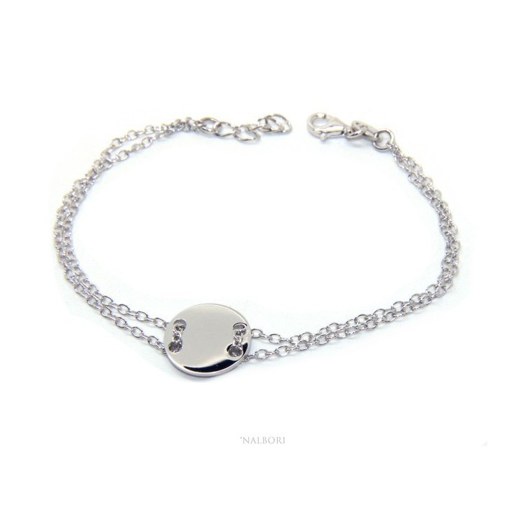 RMB|647/5000 Bracelet man woman 925 Sterling Silver with central button rhodium 17,00 - 20.00 cm