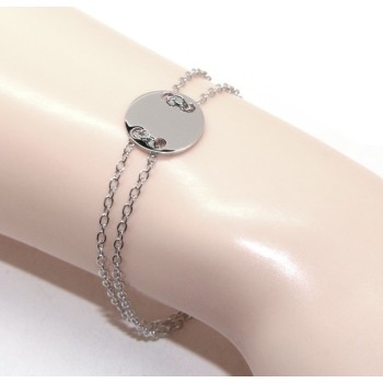 RMB|Bracciale uomo donna Argento 925 con bottone centrale rodiato 17,00 - 20,00 cm