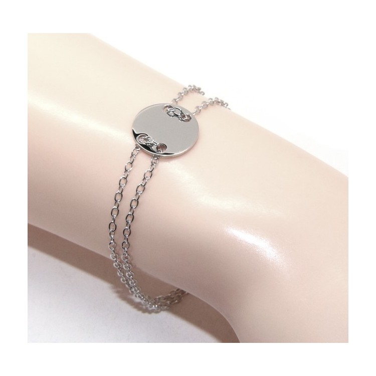 RMB|647/5000 Bracelet man woman 925 Sterling Silver with central button rhodium 17,00 - 20.00 cm