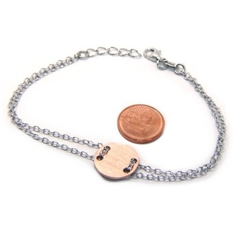 RMB|647/5000 Bracelet man woman 925 Sterling Silver with central button rosa satin 17,00 - 20.00 cm