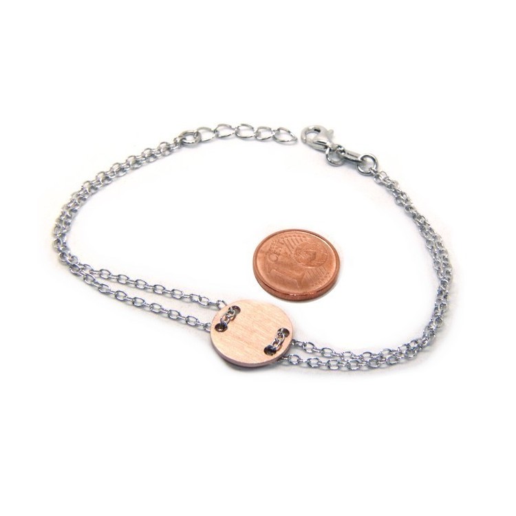 RMB|Bracciale uomo donna Argento 925 con bottone centrale rosa satinato 17,00 - 20,00 cm