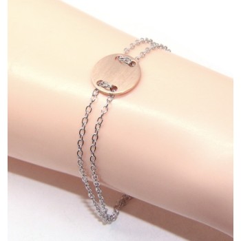 RMB|Bracciale uomo donna Argento 925 con bottone centrale rosa satinato 17,00 - 20,00 cm