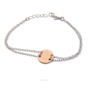 RMB|Bracciale uomo donna Argento 925 con bottone centrale rosa satinato 17,00 - 20,00 cm