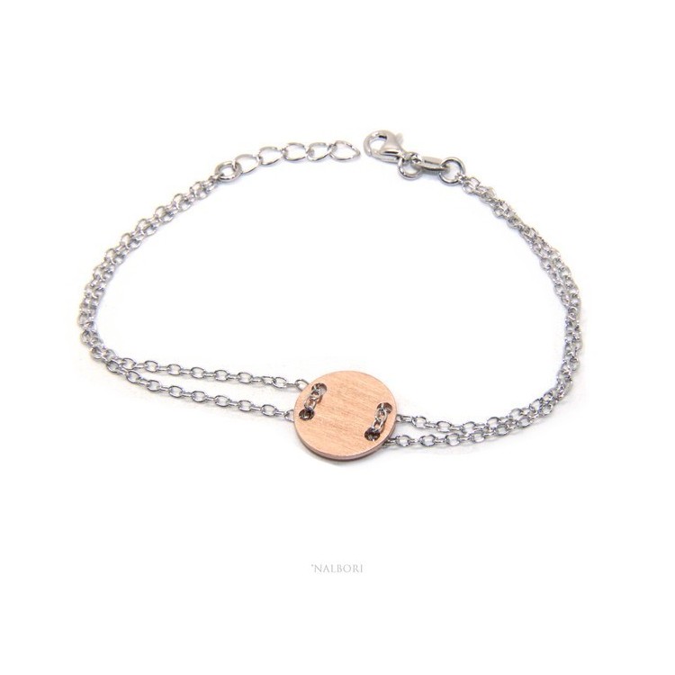 RMB|647/5000 Bracelet man woman 925 Sterling Silver with central button rosa satin 17,00 - 20.00 cm