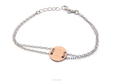 RMB|Bracciale uomo donna Argento 925 con bottone centrale rosa satinato 17,00 - 20,00 cm