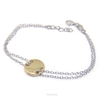 RMB|647/5000 Bracelet man woman 925 Sterling Silver with central button yellow gold plate 17,00 - 20.00 cm