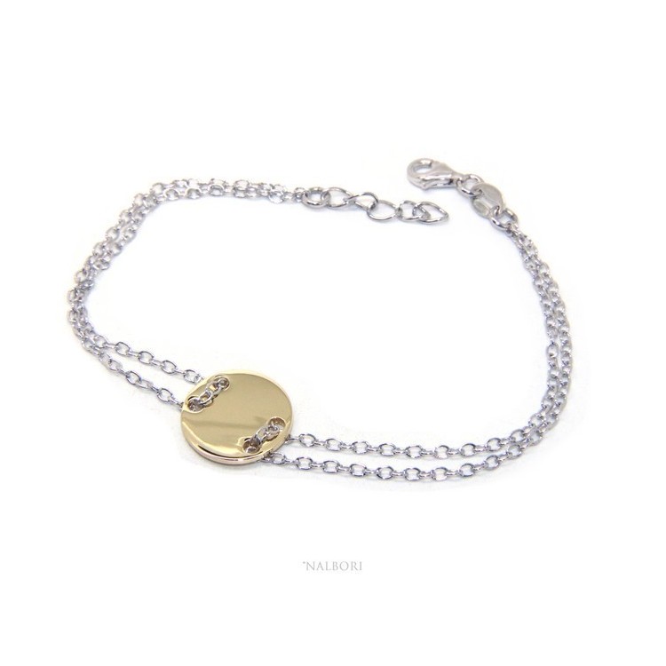 RMB|Bracciale uomo donna Argento 925 con bottone centrale bagno oro giallo 17,00 - 20,00 cm
