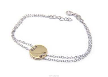RMB|Bracciale uomo donna Argento 925 con bottone centrale bagno oro giallo 17,00 - 20,00 cm