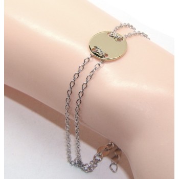 RMB|647/5000 Bracelet man woman 925 Sterling Silver with central button yellow gold plate 17,00 - 20.00 cm