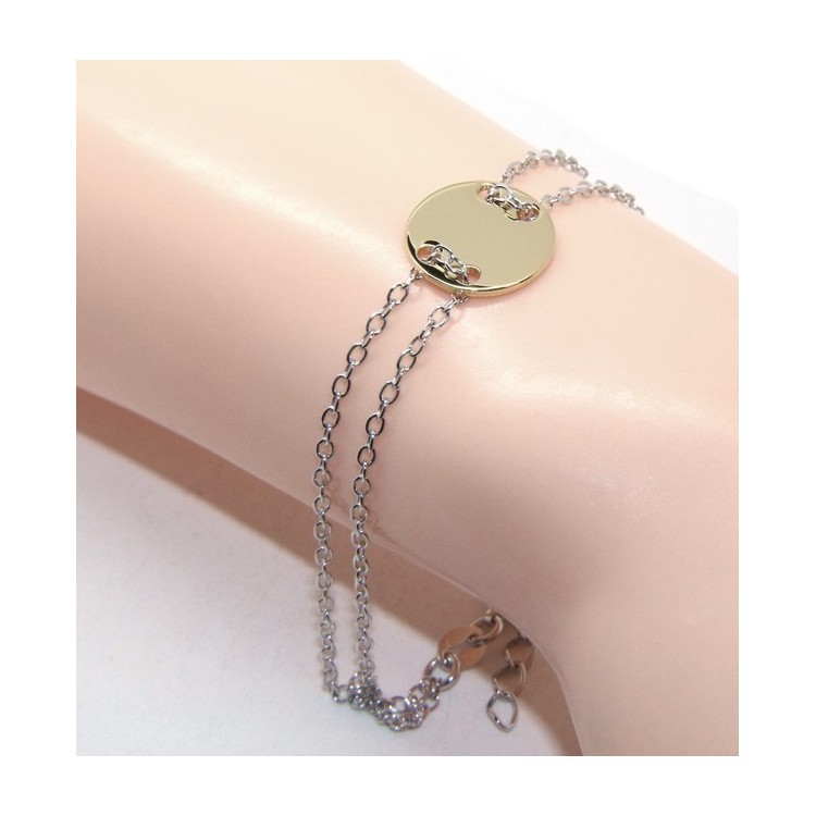 RMB|647/5000 Bracelet man woman 925 Sterling Silver with central button yellow gold plate 17,00 - 20.00 cm