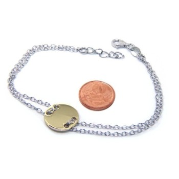 RMB|647/5000 Bracelet man woman 925 Sterling Silver with central button yellow gold plate 17,00 - 20.00 cm