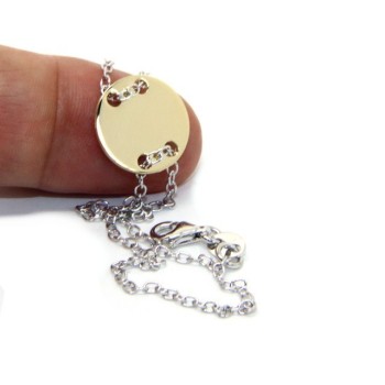 RMB|647/5000 Bracelet man woman 925 Sterling Silver with central button yellow gold plate 17,00 - 20.00 cm