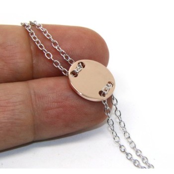 RMB|647/5000 Bracelet man woman 925 Sterling Silver with central button rose gold plate 17,00 - 20.00 cm