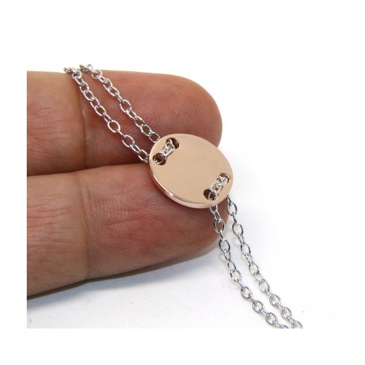 RMB|647/5000 Bracelet man woman 925 Sterling Silver with central button rose gold plate 17,00 - 20.00 cm