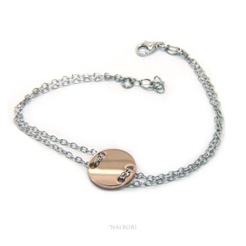 RMB|Bracciale uomo donna Argento 925 con bottone centrale bagno oro rosa 17,00 - 20,00 cm