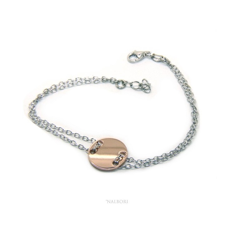 RMB|647/5000 Bracelet man woman 925 Sterling Silver with central button rose gold plate 17,00 - 20.00 cm
