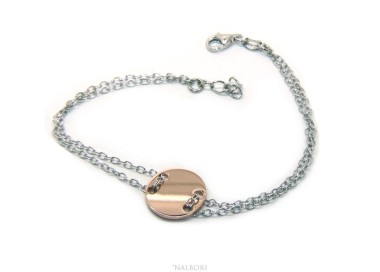 RMB|Bracciale uomo donna Argento 925 con bottone centrale bagno oro rosa 17,00 - 20,00 cm