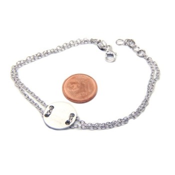 RMB|647/5000 Bracelet man woman 925 Sterling Silver with central button white gold plate 17,00 - 20.00 cm