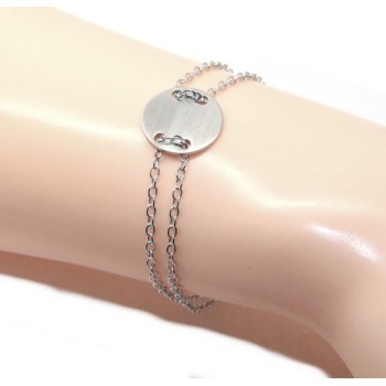 RMB|Bracciale uomo donna Argento 925 con bottone centrale bagno oro bianco satinato 17,00 - 20,00 cm