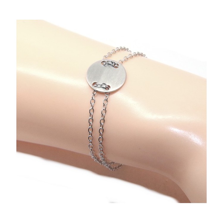RMB|Bracciale uomo donna Argento 925 con bottone centrale bagno oro bianco satinato 17,00 - 20,00 cm