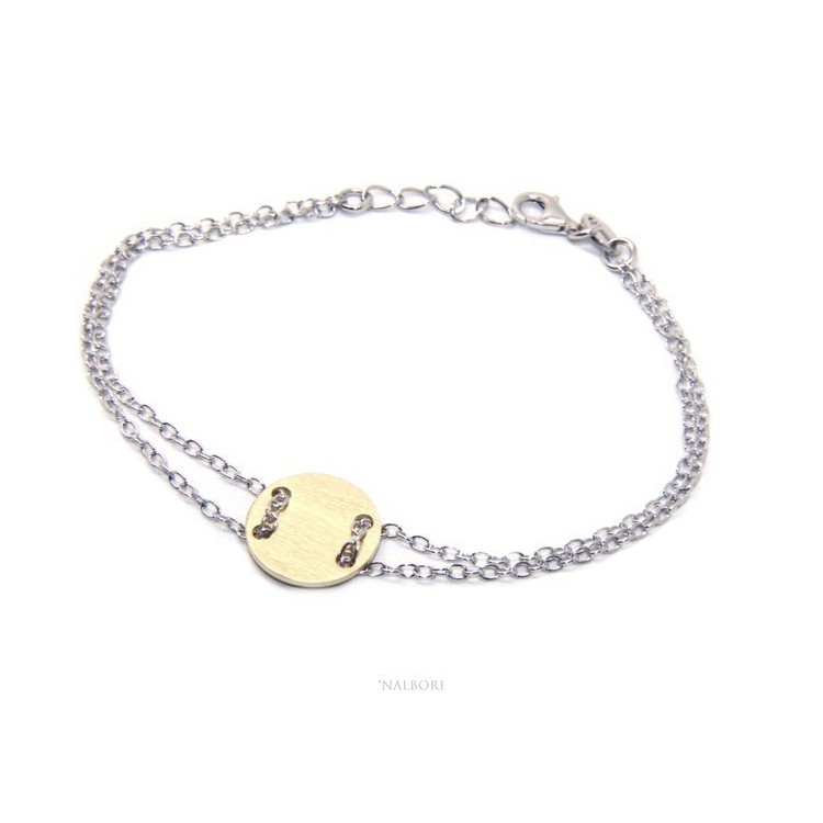 RMB|Bracciale uomo donna Argento 925 con bottone centrale bagno oro giallo satinato  17,00 - 20,00 cm