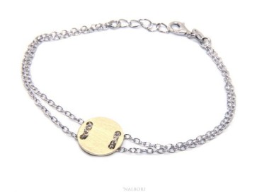 RMB|Bracciale uomo donna Argento 925 con bottone centrale bagno oro giallo satinato  17,00 - 20,00 cm