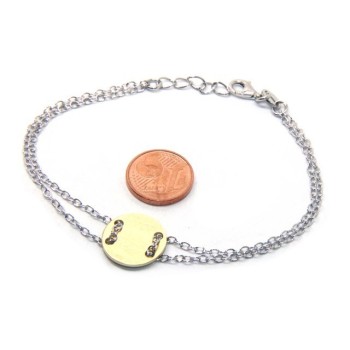 RMB|Bracciale uomo donna Argento 925 con bottone centrale bagno oro giallo satinato  17,00 - 20,00 cm