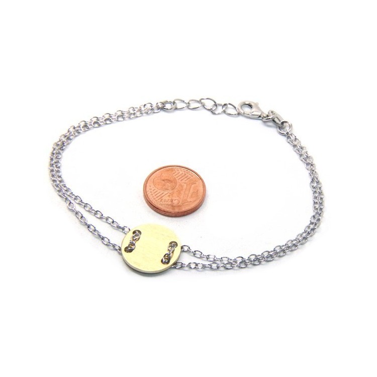 RMB|Bracciale uomo donna Argento 925 con bottone centrale bagno oro giallo satinato  17,00 - 20,00 cm