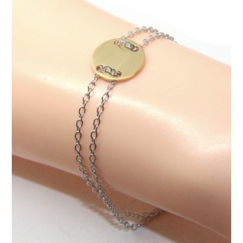 RMB|Bracciale uomo donna Argento 925 con bottone centrale bagno oro giallo satinato  17,00 - 20,00 cm