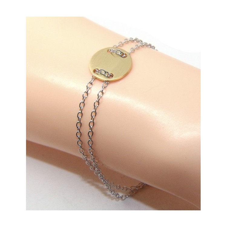 RMB|Bracciale uomo donna Argento 925 con bottone centrale bagno oro giallo satinato  17,00 - 20,00 cm