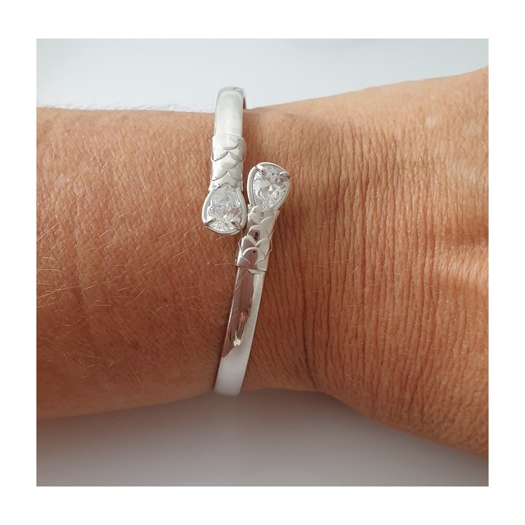 RMB|ARGENTO 925 : Bracciale donna schiava aperto contrarie' zircone bianco goccia 2 griffe