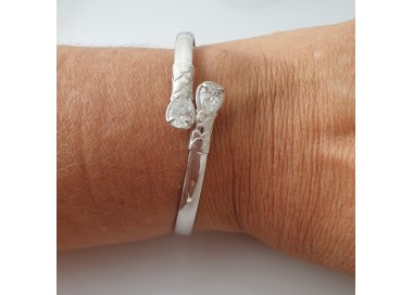 RMB|SILVER 925: Woman slave bracelet open contrarie 'white zircon drop 2 griffe