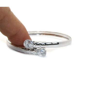 RMB|SILVER 925: Woman slave bracelet open contrarie 'white zircon drop 2 griffe