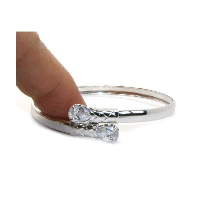 RMB|ARGENTO 925 : Bracciale donna schiava aperto contrarie' zircone bianco goccia 2 griffe
